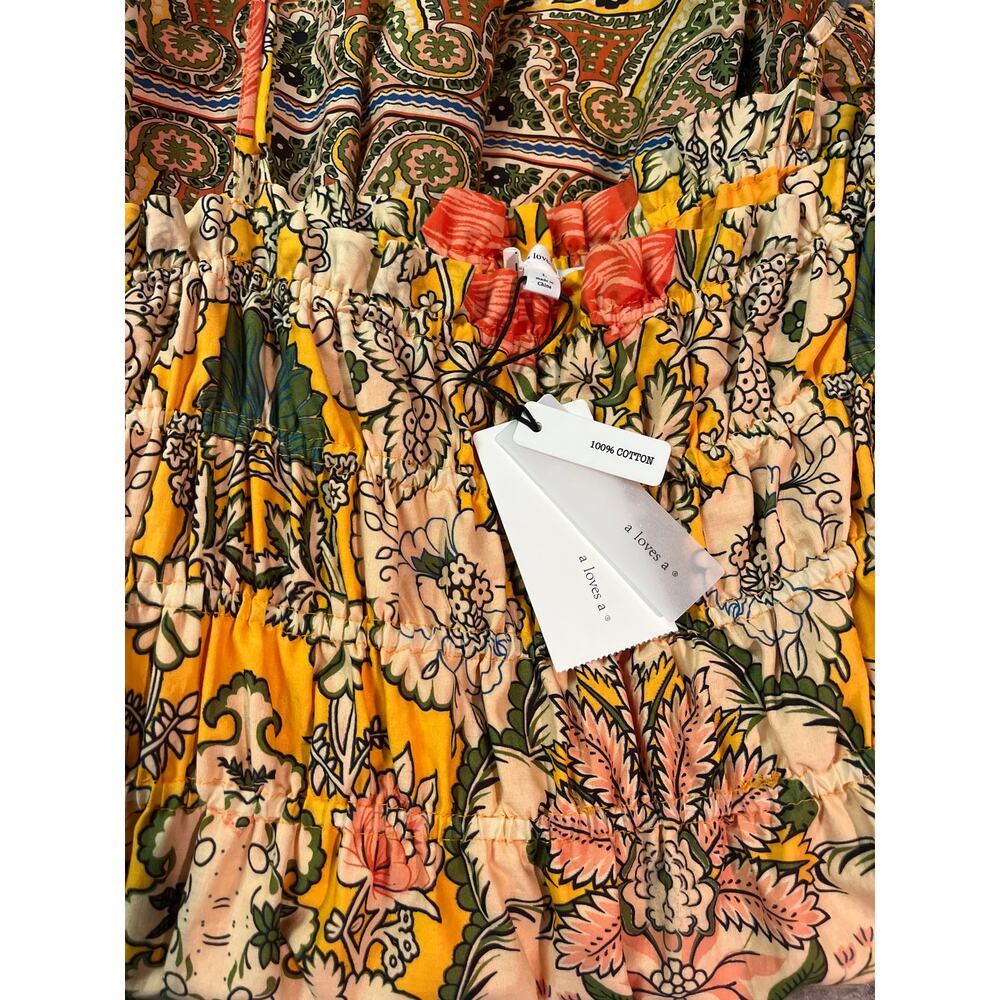 A Loves A Vintage Floral Sleeveless Smocked Cotton Boho Mini Dress Size L - Picture 3 of 3